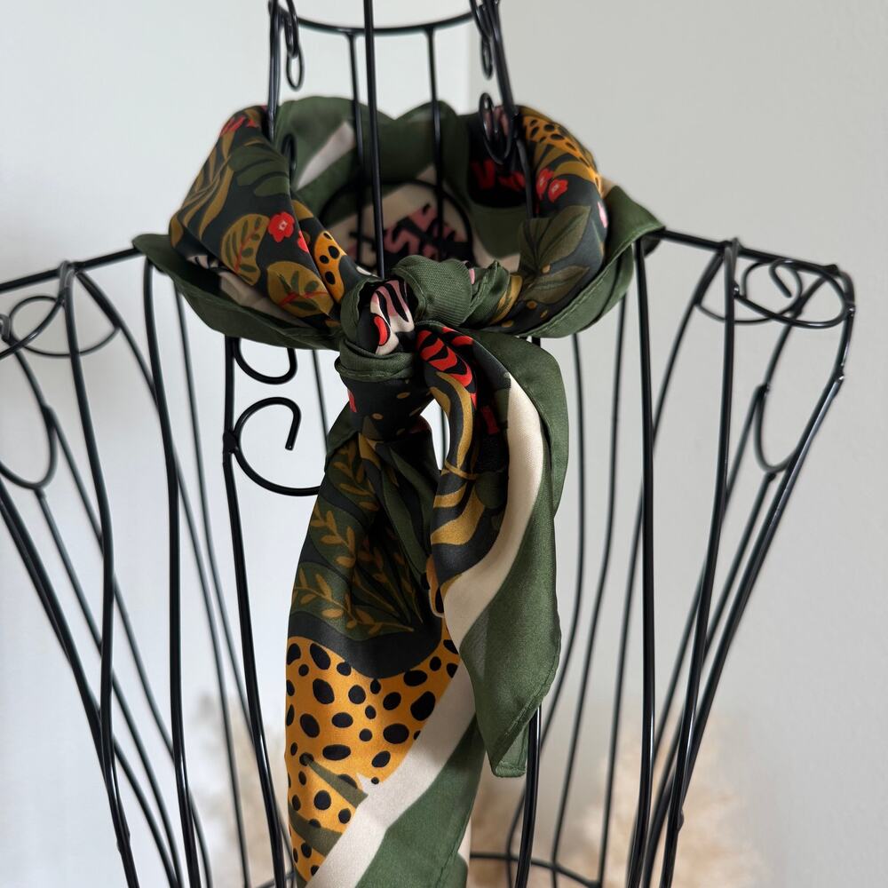 Vibrant Safari Jungle Animal Print Square Scarf - Hunter Green - Picture 5 of 5